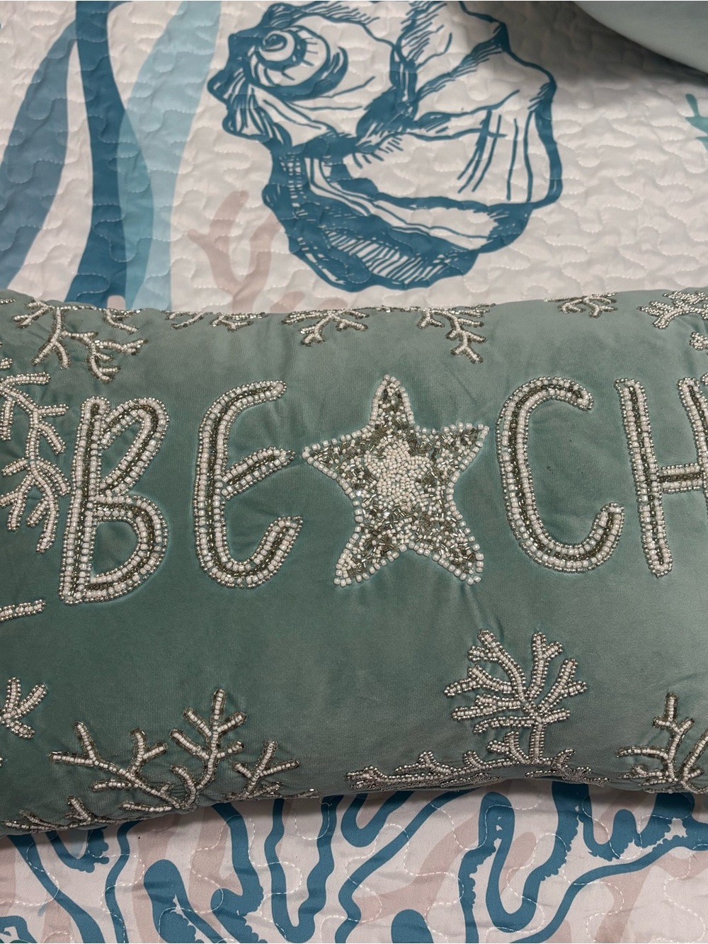 Holiday Beach Beaded Decorative Pillow - Green